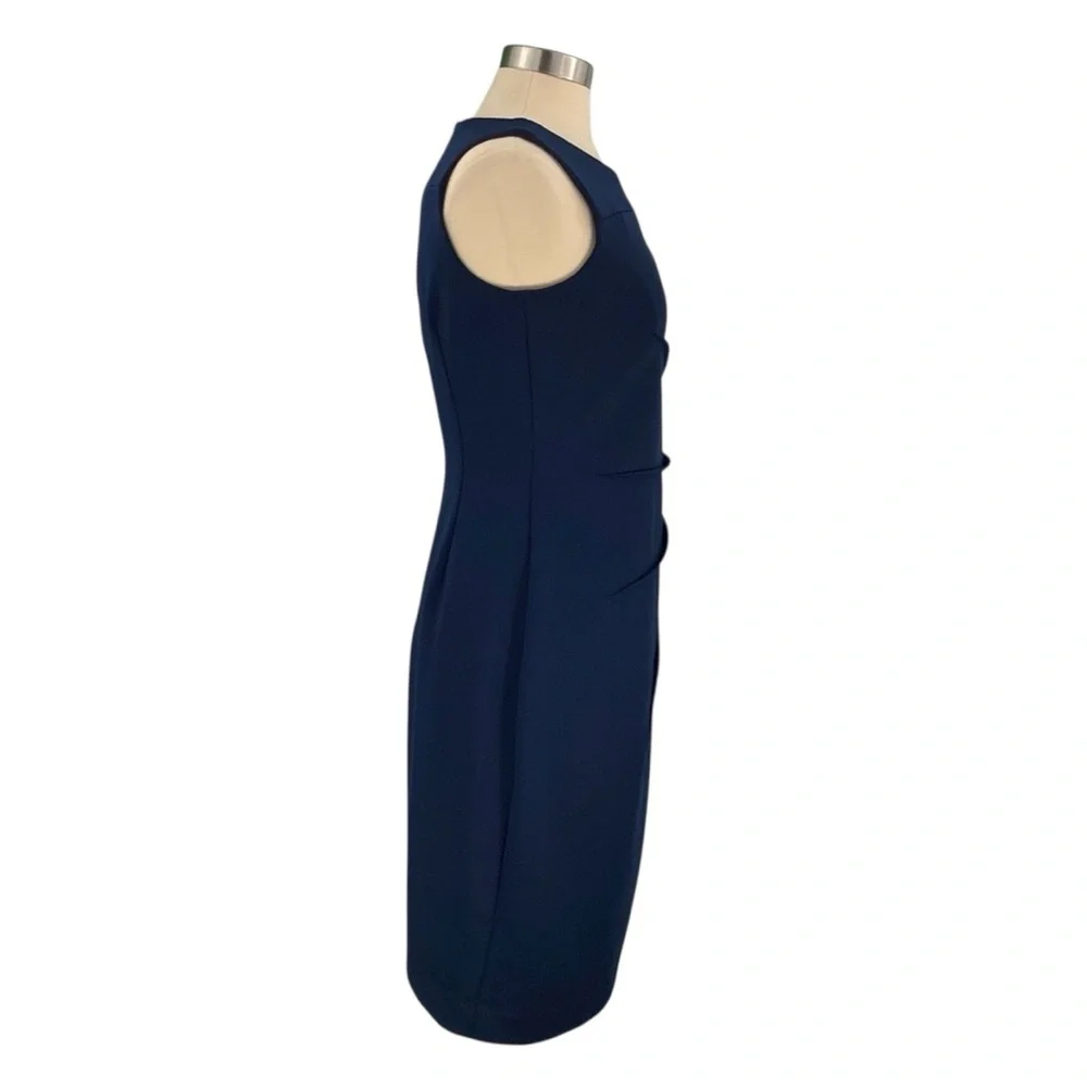 Calvin Klein Navy Blue Side Pleated Classic Sleeveless Midi BodyCon Sheath Dress - Picture 5 of 16